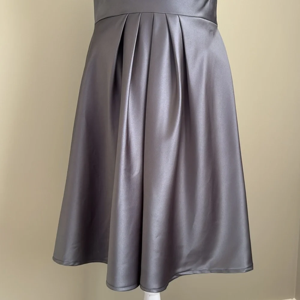 Bill Levkoff Dress Size 14 Satin Gray Charcoal Gunmetal V Neck Knee Length - Picture 5 of 8